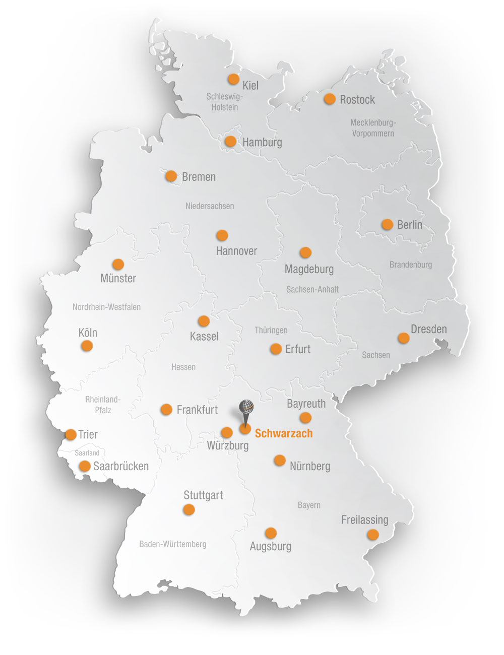 Deutschlandkarte mit den Standorten von Inter-Trans Fahrzeugüberführung